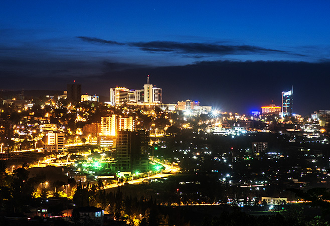 Kigali city centre skyline at night
