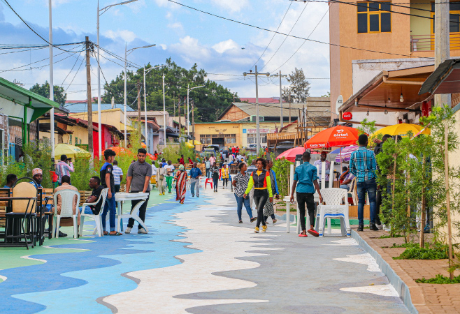 Bustling pedestrian street in Kigali