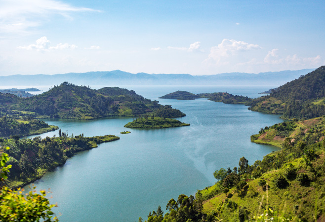Lake Kivu, one of the largest of the African Great Lakes, In Rwanda