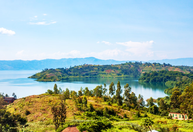 Lake Kivu, one of the largest of the African Great Lakes, In Rwanda