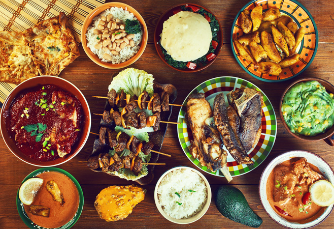 Traditional assorted Rwandan dishes