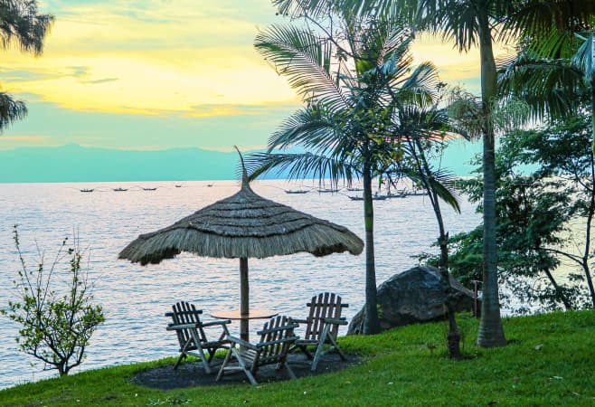 Lake Kivu, Rwanda - Beautiful view of a peaceful location during sunset in East Africa.