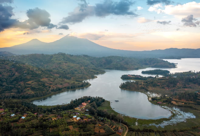 Rwanda Landscape with Mount Sabyinyo Volcano in the Background