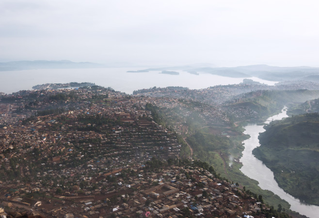 Bukavu and the Rusizi River. The border between the Democratic Republic of the Congo and Rwanda.