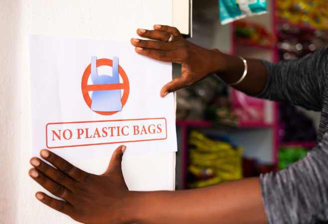 The notice of no plastic bags in Rwanda