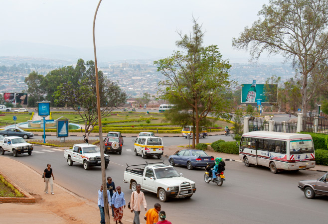 Traffic close to a roundabout in Kigali, Rwanda